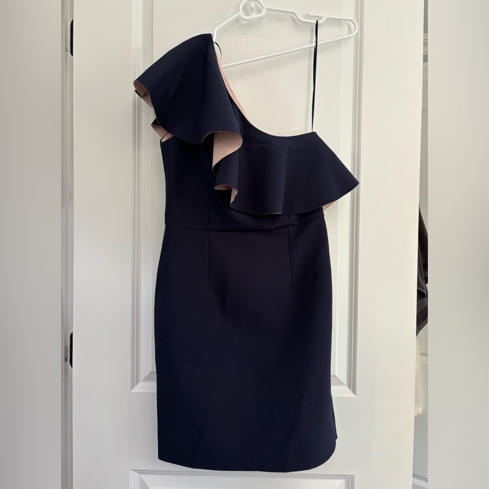 Miss Selfridge One Shoulder Navy Ruffle Dress